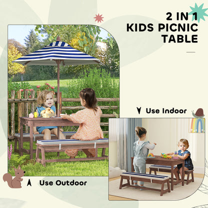 Kids Picnic Table, Wooden Kids Garden Furniture with Umbrella