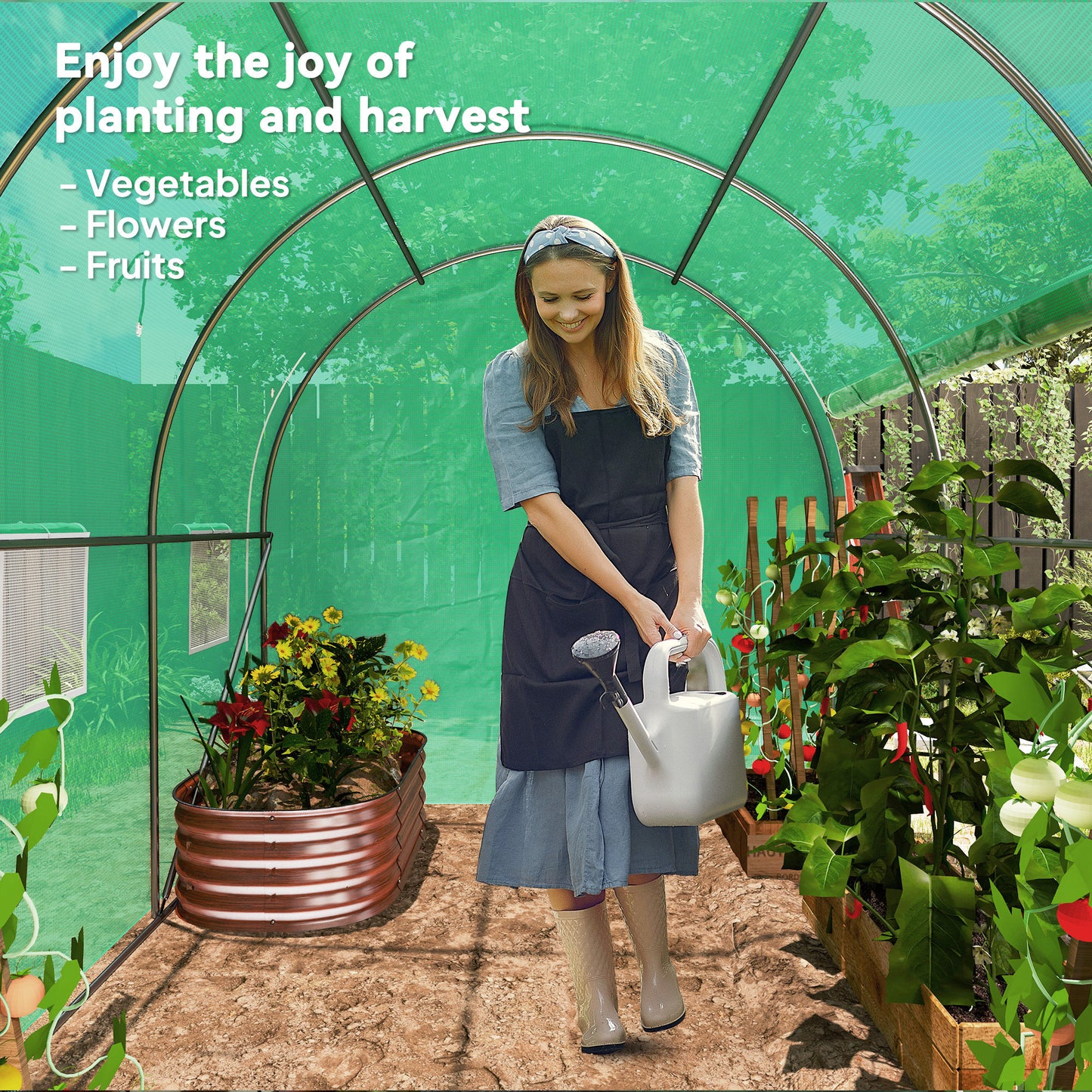 Polytunnel Greenhouse with PE Cover, Galvanised Steel Frame, Green