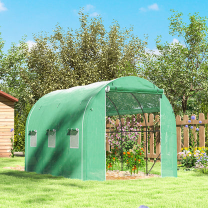 Polytunnel Greenhouse with PE Cover, Galvanised Steel Frame, Green
