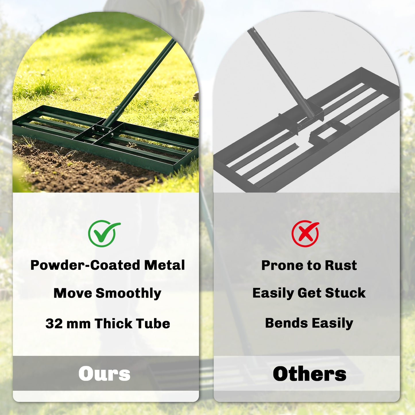 76 x 26 cm Lawn Levelling Rake with 169 cm Handle