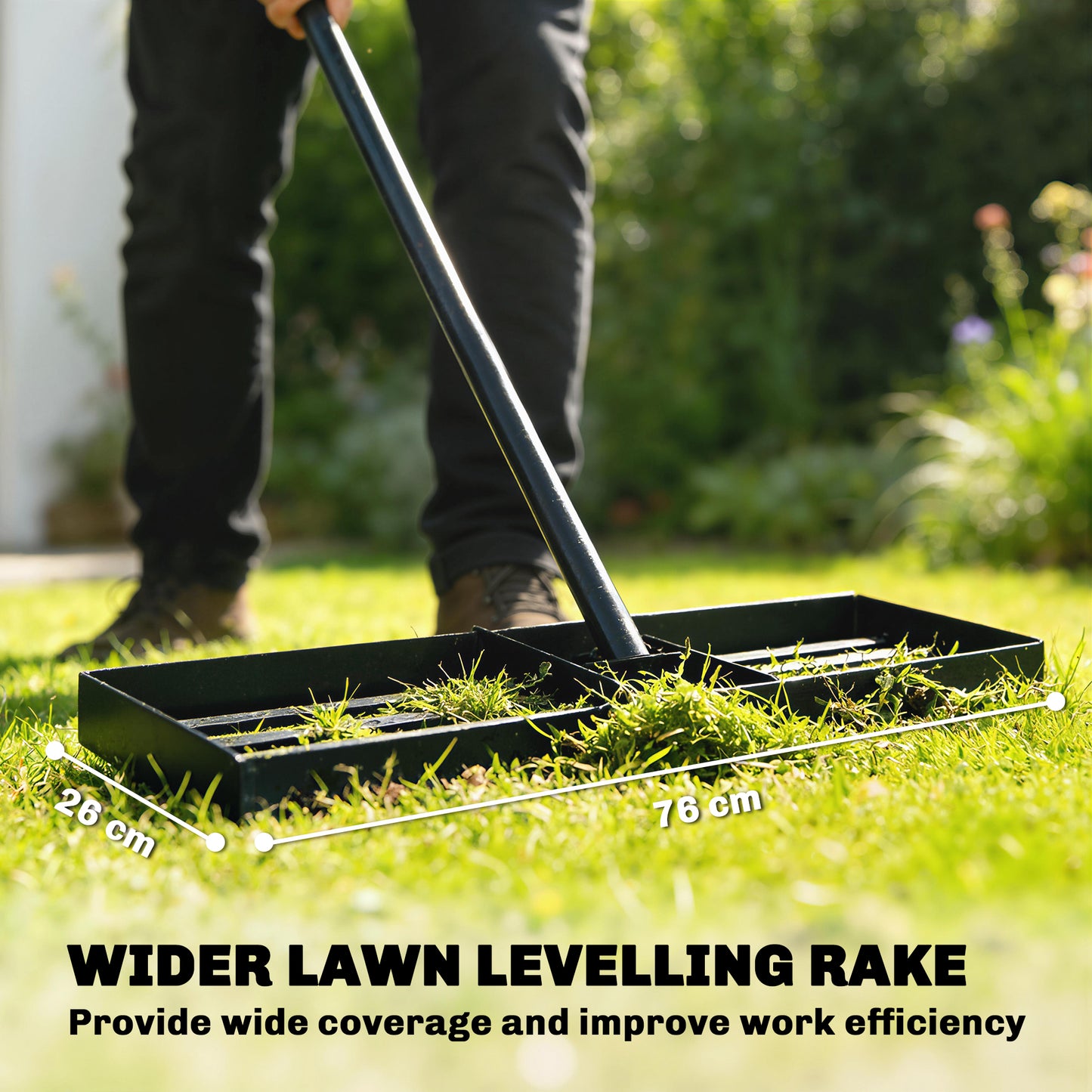 76 x 26 cm Lawn Levelling Rake with 169 cm Handle