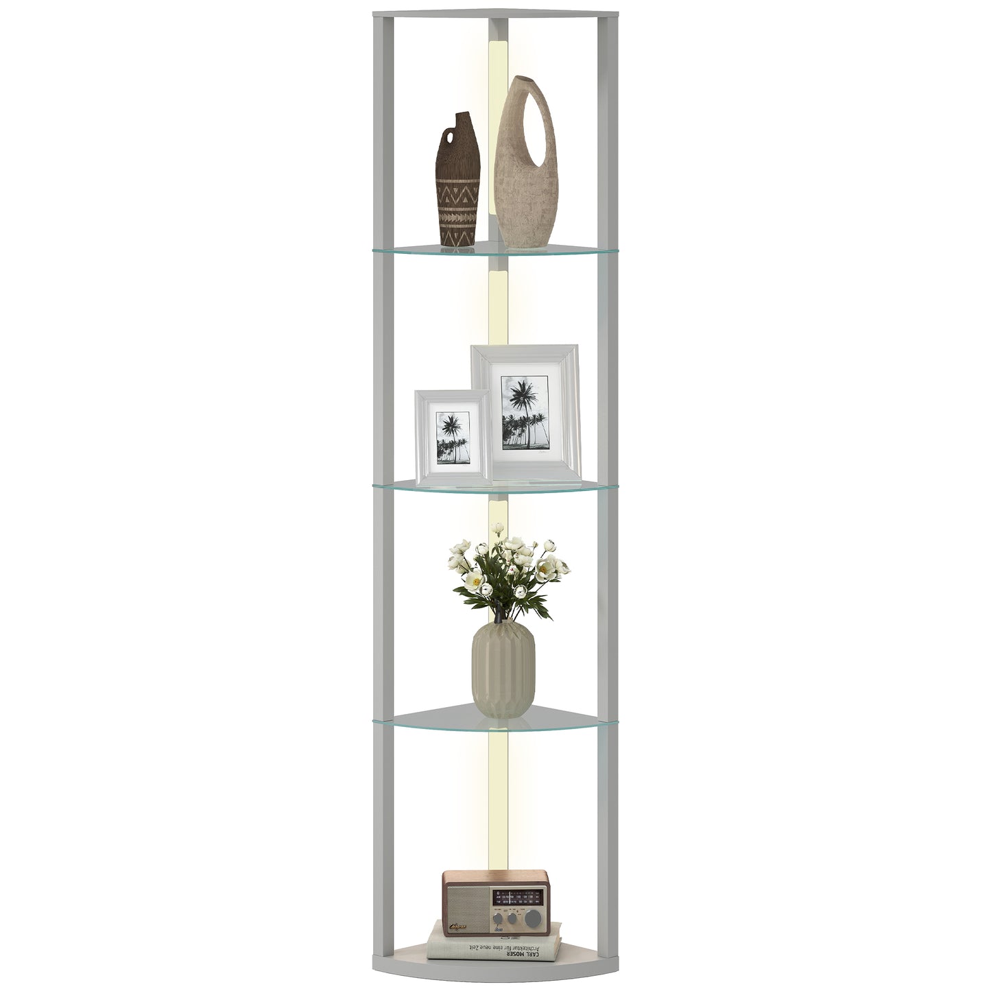LED Floor Lamp with Shelves, Dimmable Standing Lamp with Foot Switch