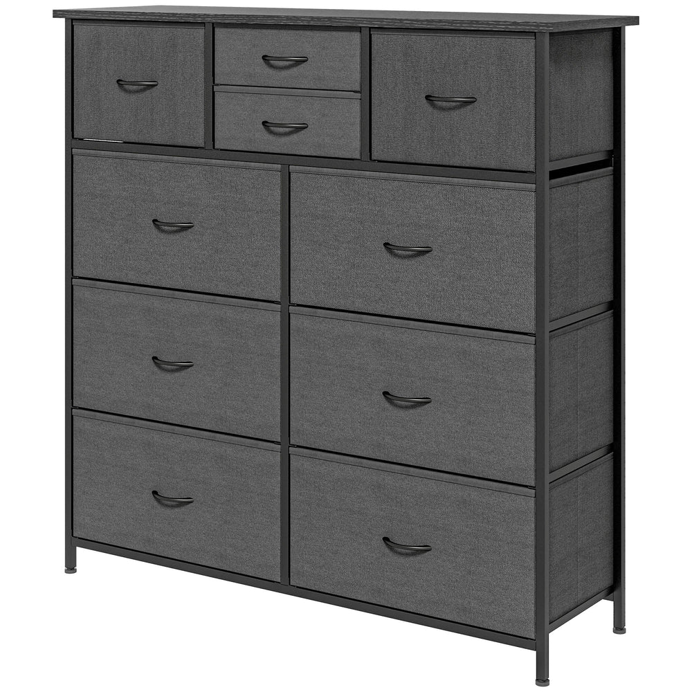 Bedroom Chest of Drawers, 10 Drawer Dresser with Foldable Fabric Drawers and Steel Frame, Black