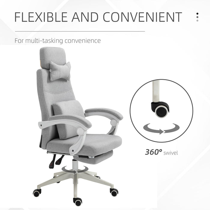 Home Office Chair w/ Manual Footrest Recliner Padded Modern Adjustable Swivel Seat w/ 2 Pillows Armrest Ergonomic Grey