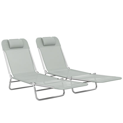2 Pieces Sun Loungers Foldable Reclining Chair, Light Grey