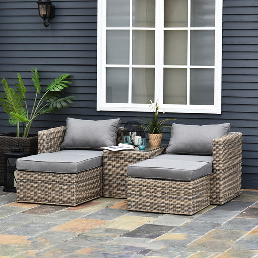 2 Seater Rattan Garden Furniture Set w/ Tall Glass-Top Table Aluminium Frame Plastic Wicker Thick Soft Cushions Outdoor Balcony Sofa, Grey