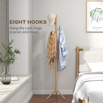Coat Rack Bamboo Coat Stand with 8 Hooks for Handbags, Natural