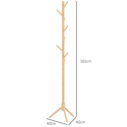 Coat Rack Bamboo Coat Stand with 8 Hooks for Handbags, Natural