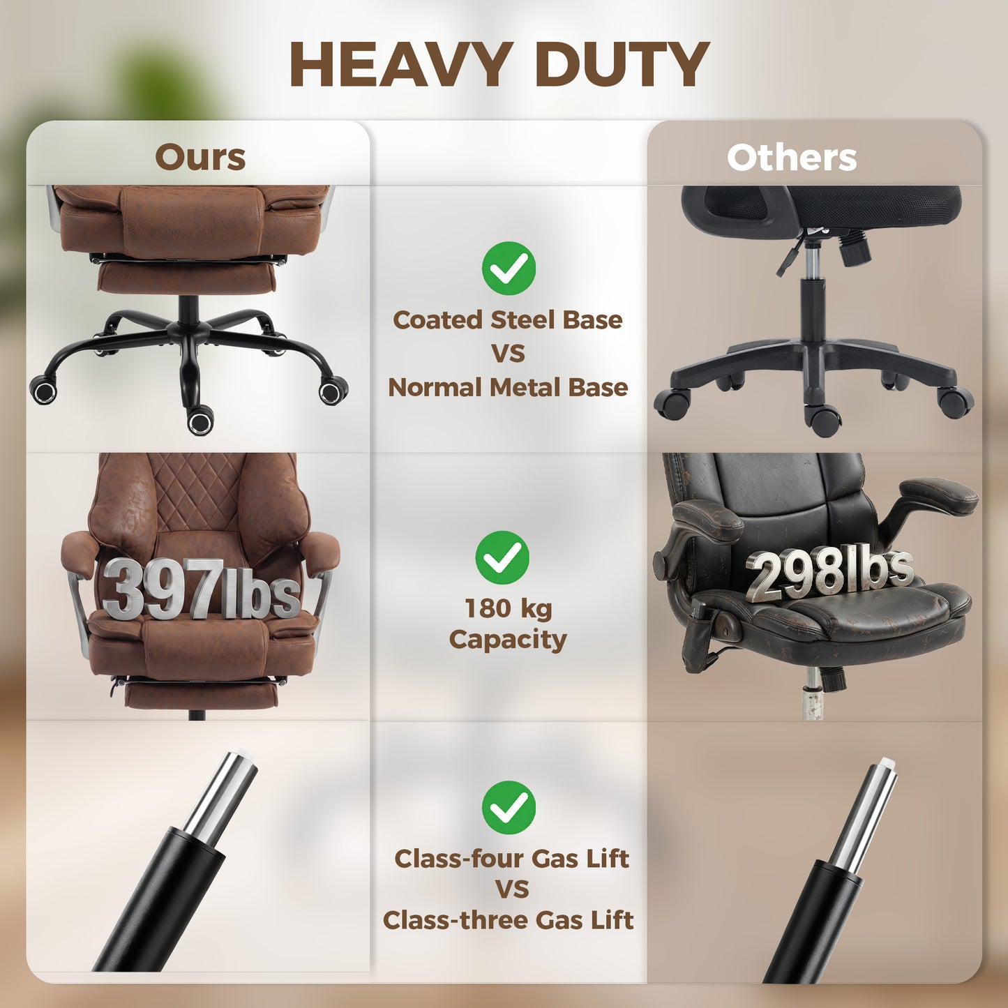 Big and Tall Office Chair with Lumbar Support, Dark Brown