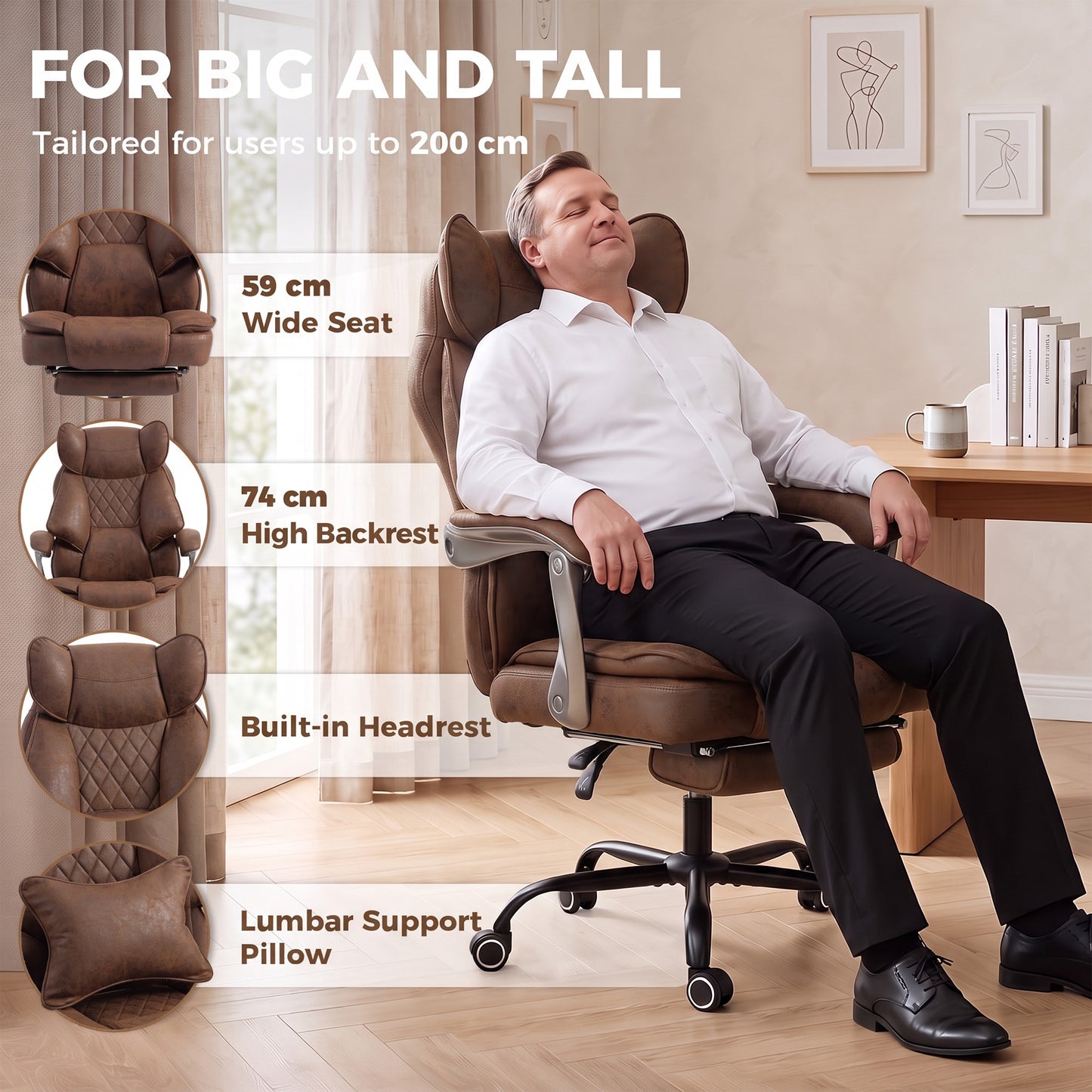 Big and Tall Office Chair with Lumbar Support, Dark Brown
