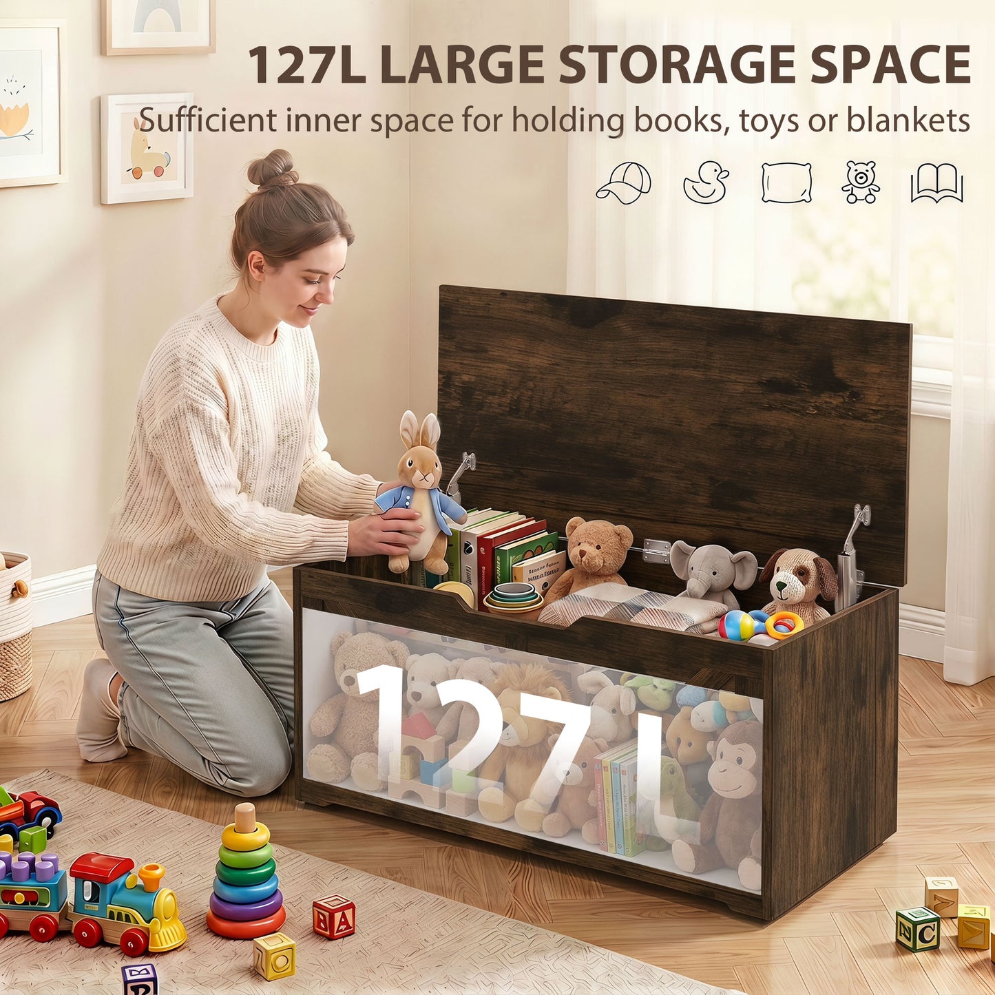 Storage Trunk for Living Room with Safety Hinges, 100cm, Rustic Brown