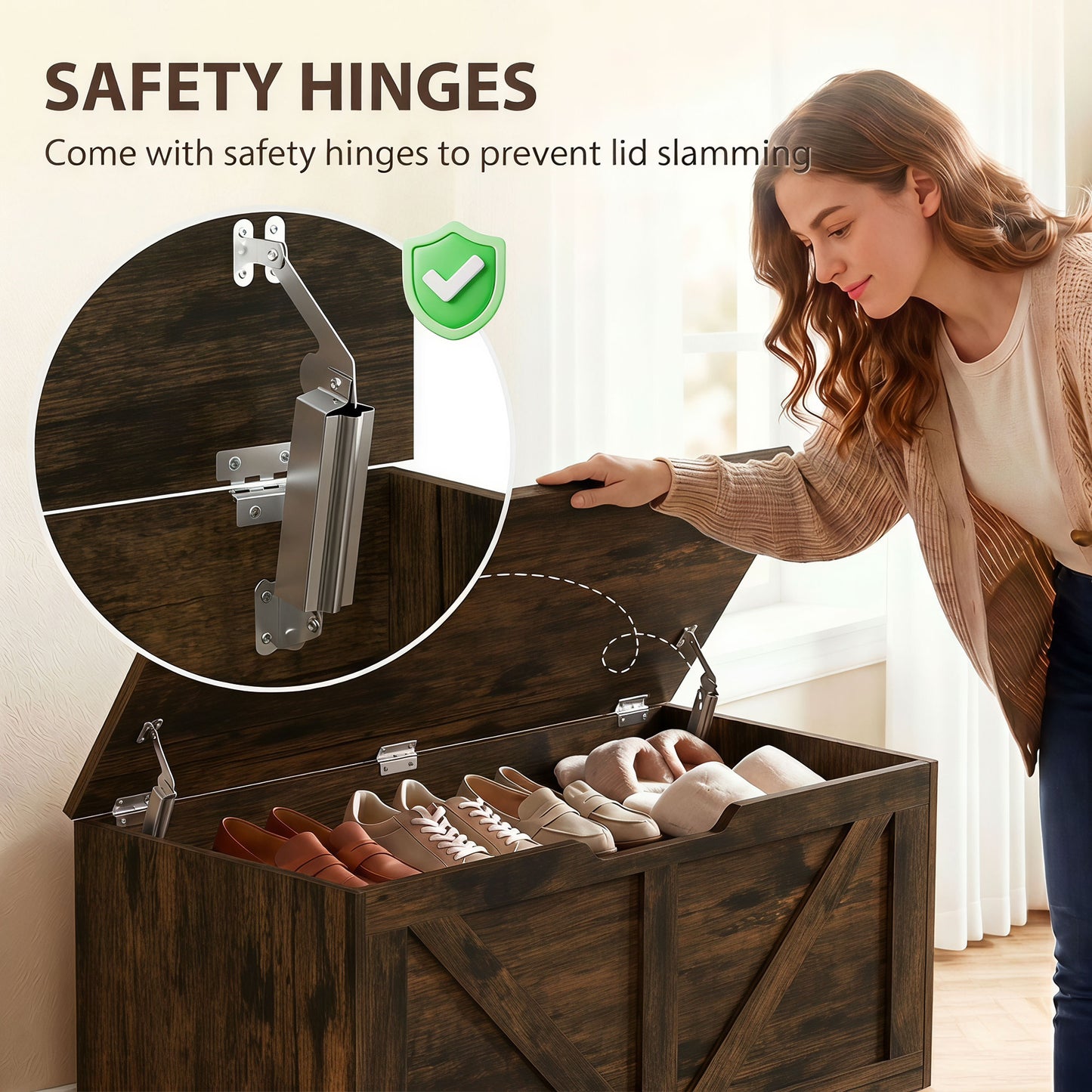 Storage Trunk for Living Room with Safety Hinges, 100cm, Rustic Brown