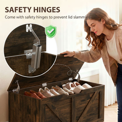 Storage Trunk for Living Room with Safety Hinges, 100cm, Rustic Brown