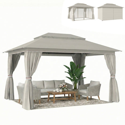 3 x 4 m Outdoor Garden Gazebo with UPF50+ Double Roof, Beige