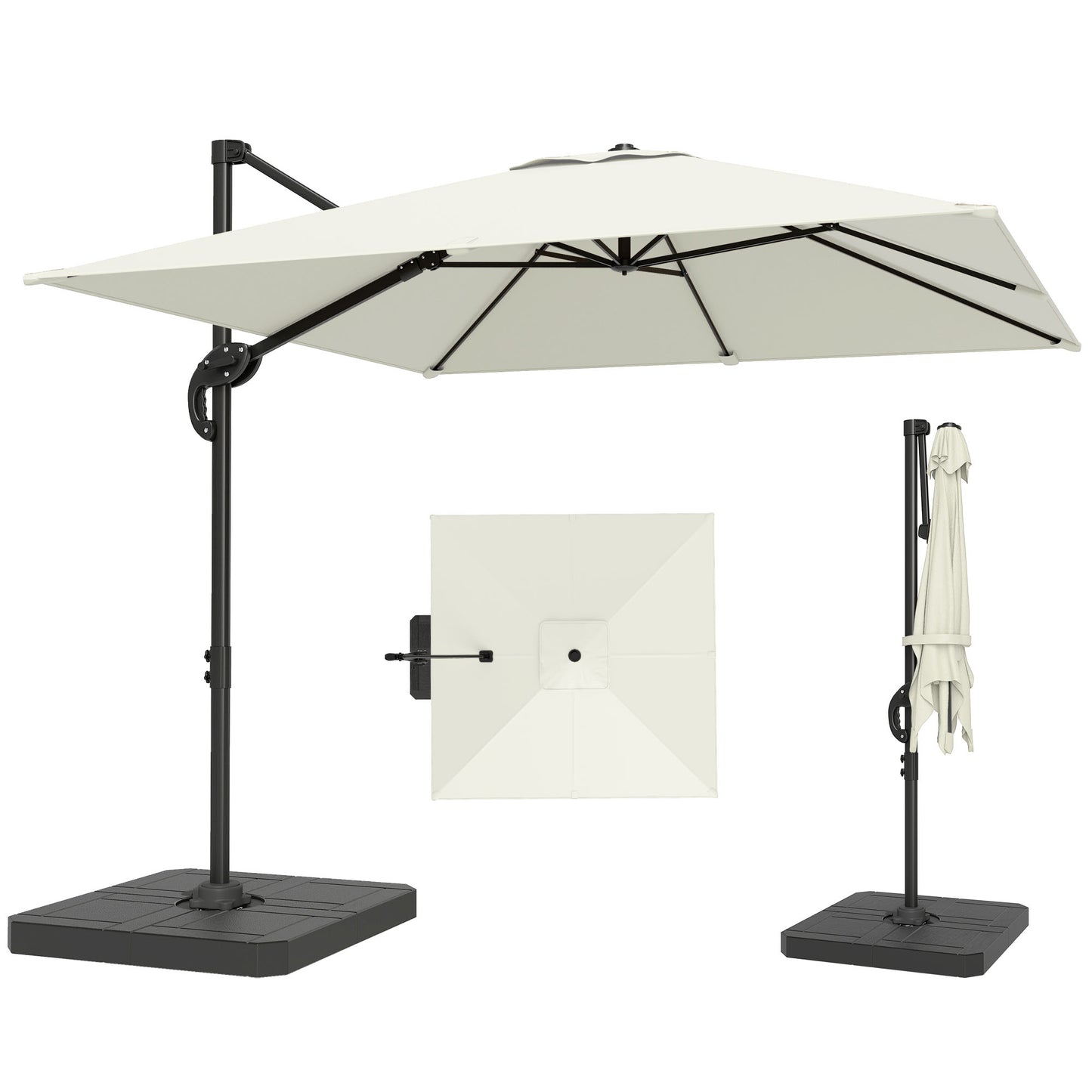 2.4 x 2.4 m Cantilever Parasol w/ Umbrella Weights, Cream White