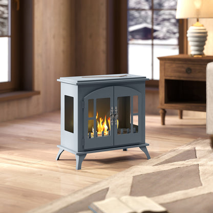 Ethanol Fireplace Stove Freestanding Bioethanol Fire, 0.9L Tank Grey