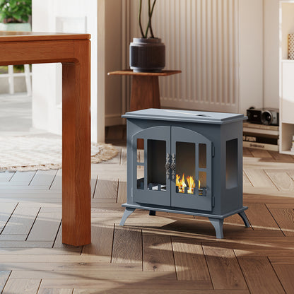 Ethanol Fireplace Stove Freestanding Bioethanol Fire, 0.9L Tank Grey