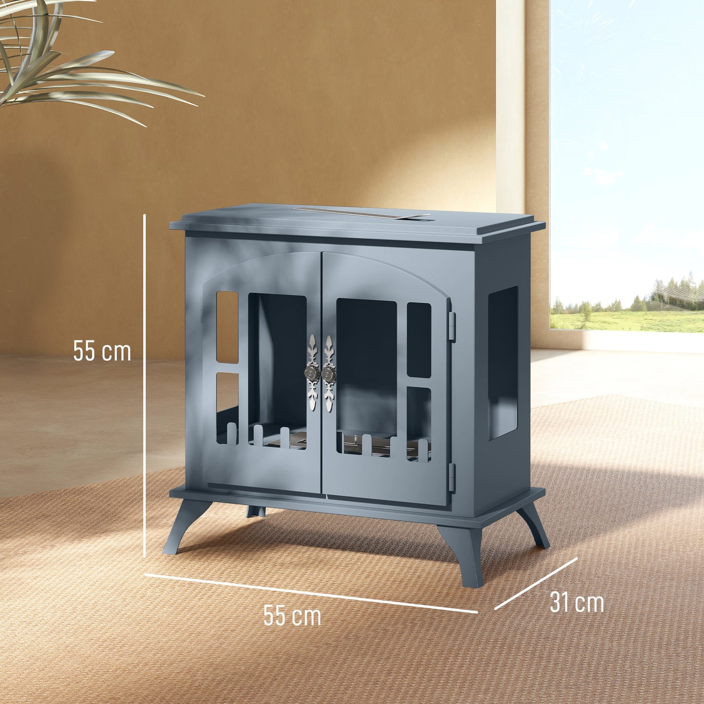 Ethanol Fireplace Stove Freestanding Bioethanol Fire, 0.9L Tank Grey