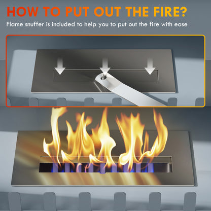 Ethanol Fireplace Stove Freestanding Bioethanol Fire, 0.9L Tank Grey