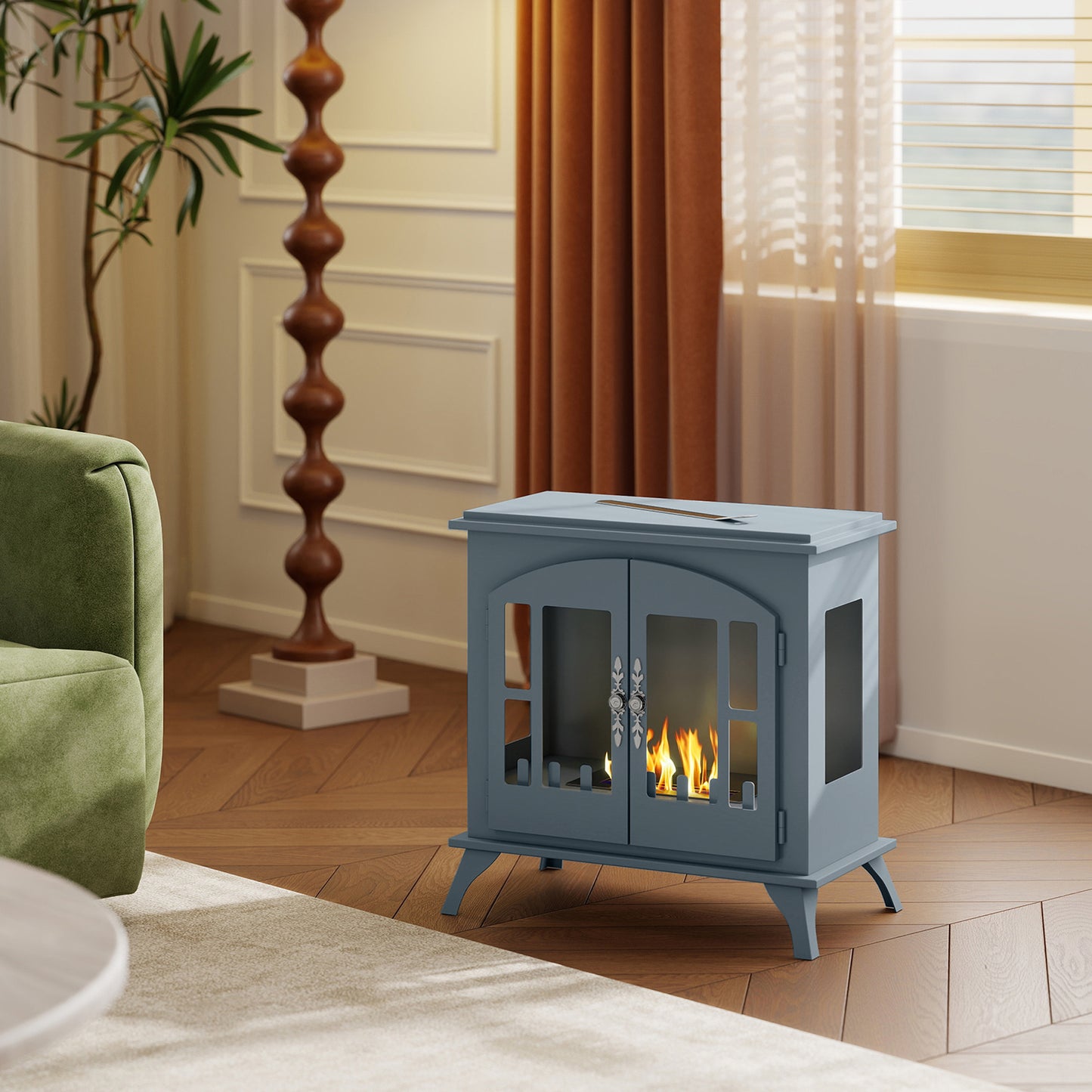 Ethanol Fireplace Stove Freestanding Bioethanol Fire, 0.9L Tank Grey