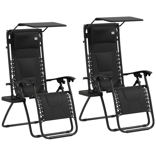 2 Pcs Zero Gravity Lounger Chair, Folding Reclining Chair, Black