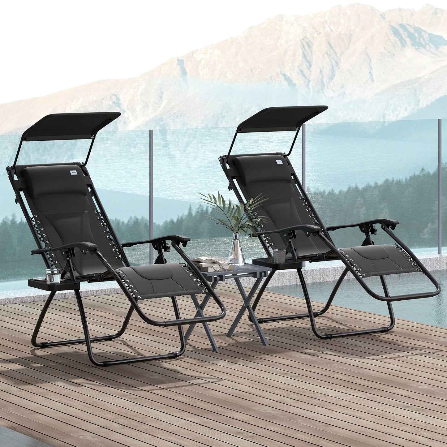 2 Pcs Zero Gravity Lounger Chair, Folding Reclining Chair, Black