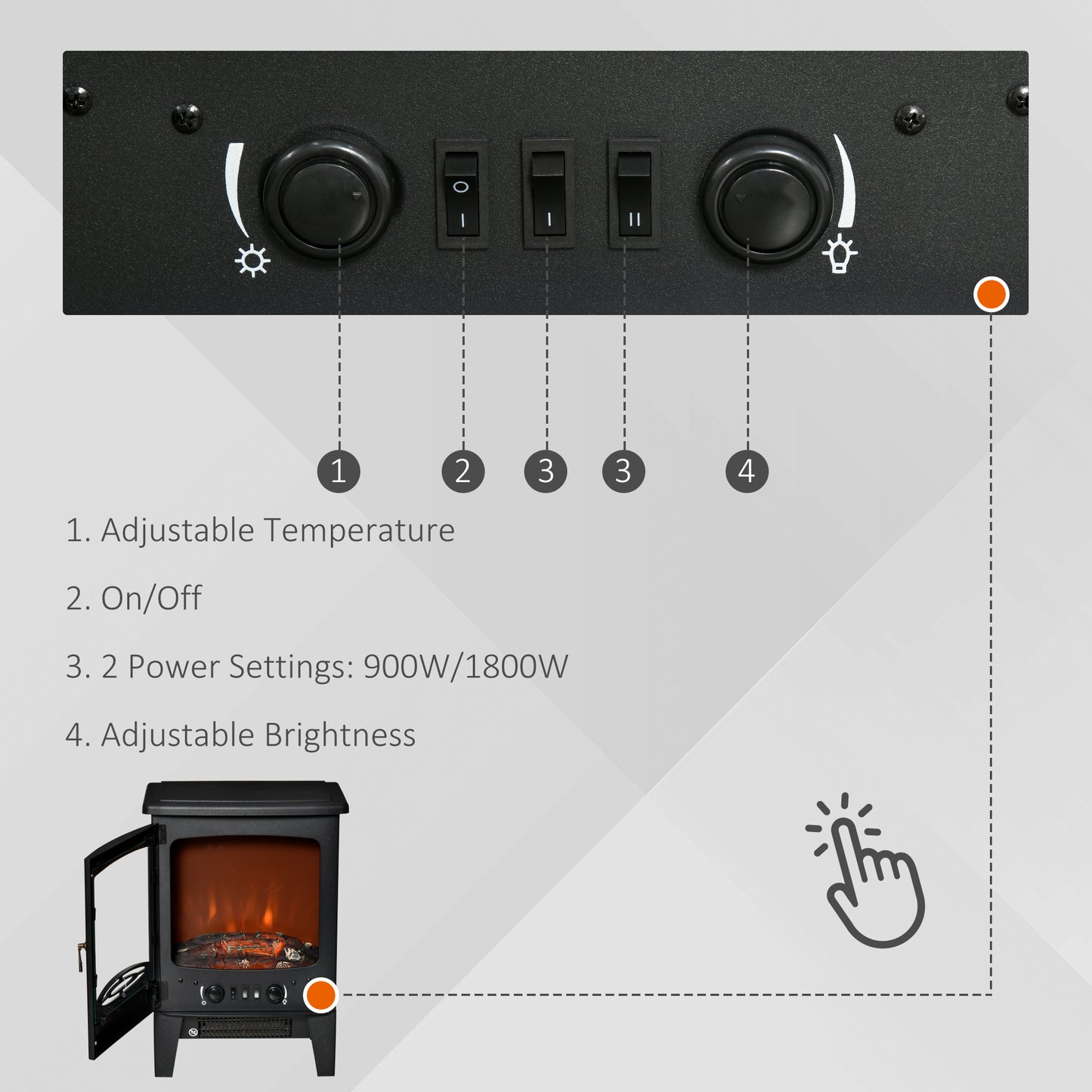 Freestanding Electric Fireplace Stove Heater W/ LED Flame Effect Black