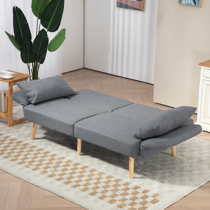 Convertible Sofa Bed Settee with Cushions, Adjustable Backrest, Grey