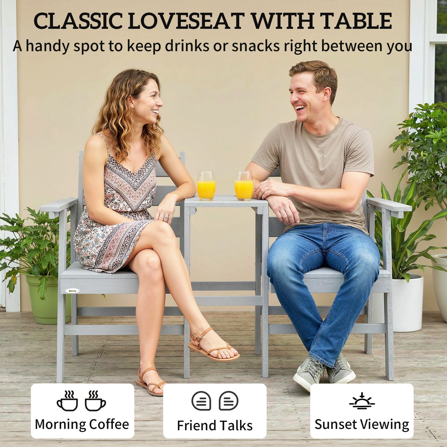 Garden Loveseat, Embossed Wood Jack and Jill Garden Seat, Grey