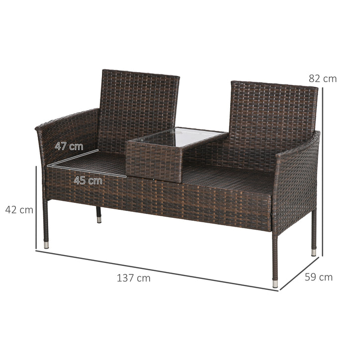 Two-Seat Rattan Chair, with Middle Table - Brown