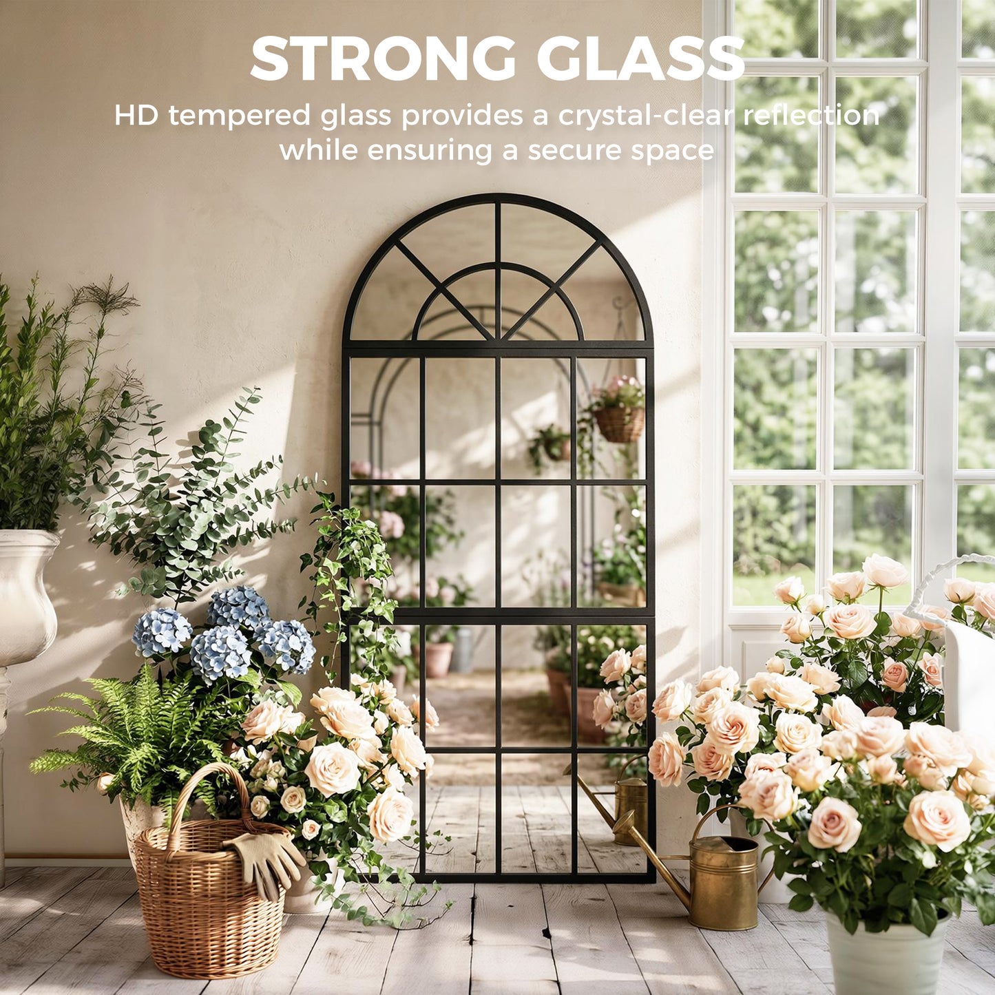 Large Arched Wall Mirror with 3-Piece and Tempered Glass