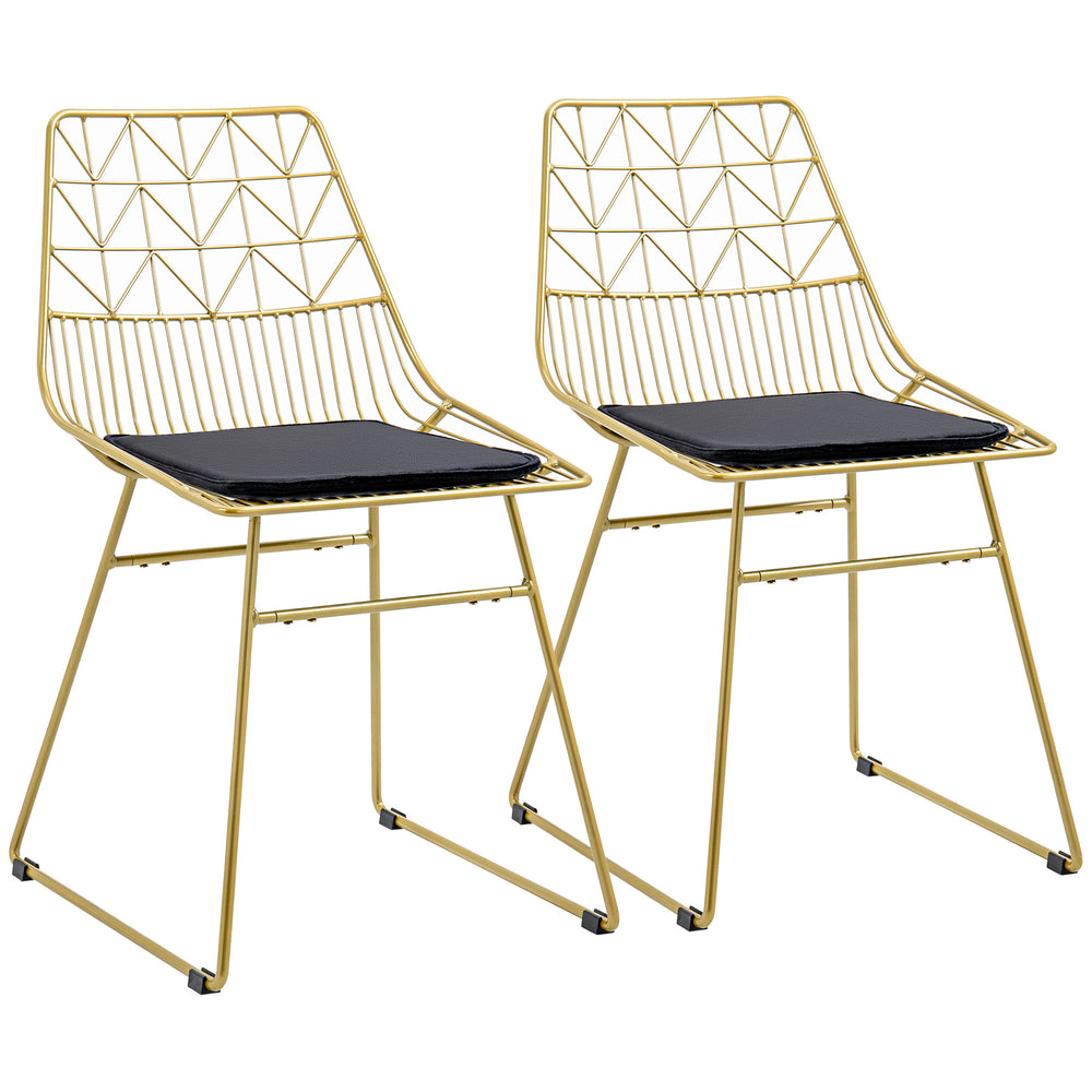 Luxurious Dining Chairs Set of 2, Metal Wire Kitchen Chair with Removable Velvet-feel Cushion, Cut-out Back and Steel Frame