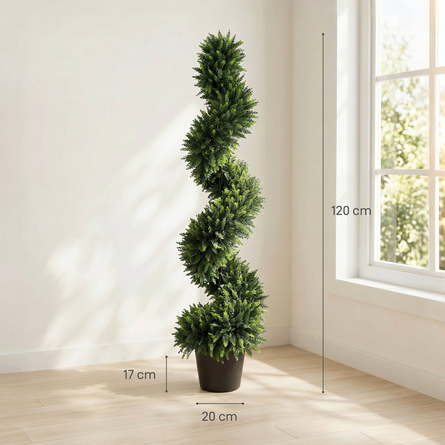 Set of 2 Artificial Cypress Topiary Tree, Spiral Topiary Tree with 700 Leaves, Fake Plants in Pot for Indoor Outdoor Decor, 120cm, Deep Green