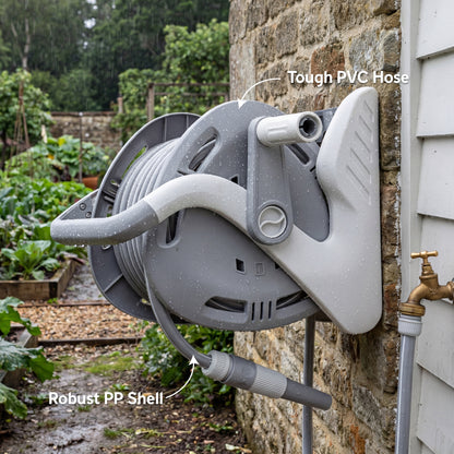 Portable Garden Hose Reel, 20+2 m Wall-Mounted Hose Reel, Grey