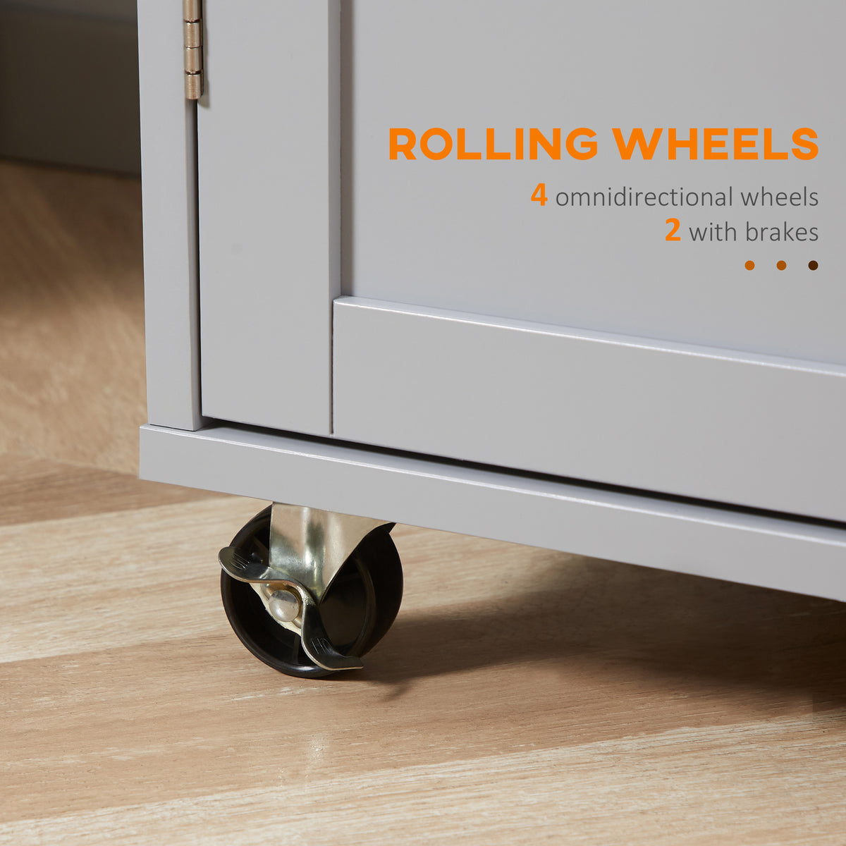 Rolling Kitchen Island, Utility Serving Cart with Rubber Wood Top Grey