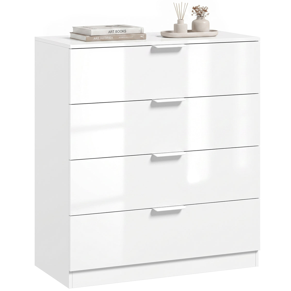 High Gloss 4-Drawer Chest of Drawers with Smooth Runners, White