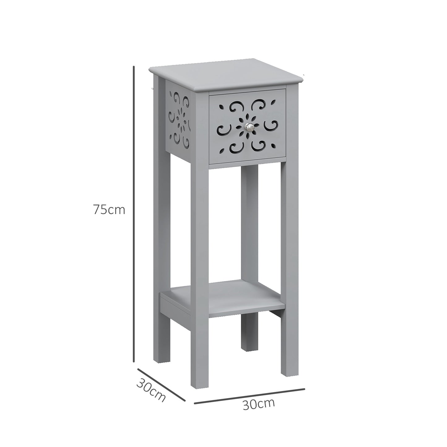 Bedside Table Set, End Table Set with Drawer and Storage Shelf, Grey