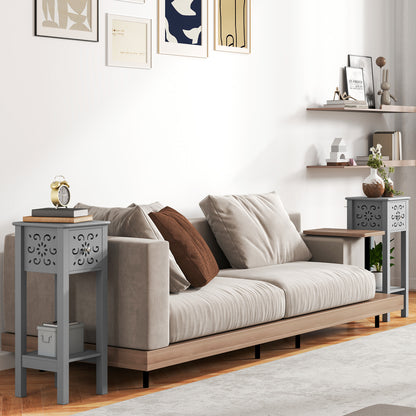 Bedside Table Set, End Table Set with Drawer and Storage Shelf, Grey