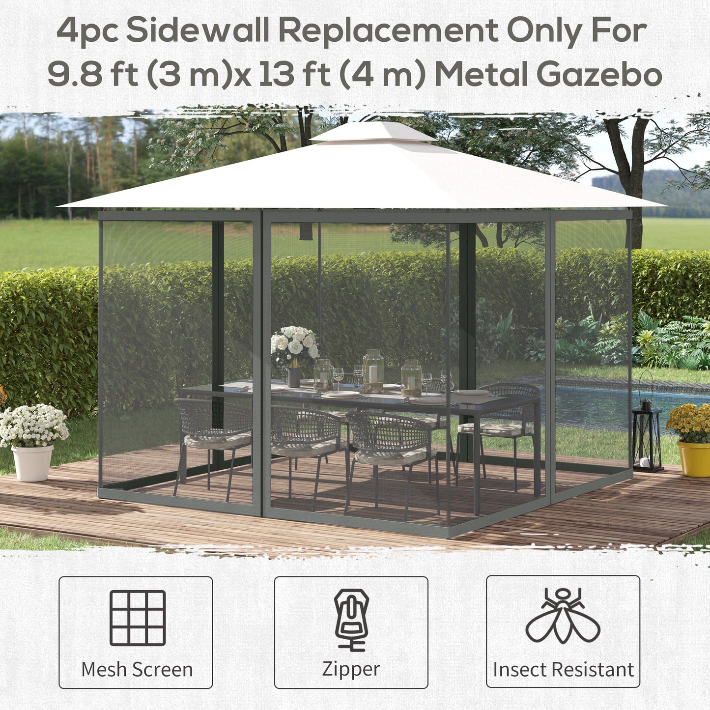 352 x 207cm Universal Replacement Gazebo Mesh Netting Screen Walls