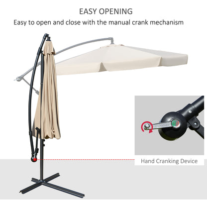 2.7m Cantilever Parasol Banana Sun Umbrella with Crank Handle and Cross Base for Outdoor Hanging Sun Shade Brown