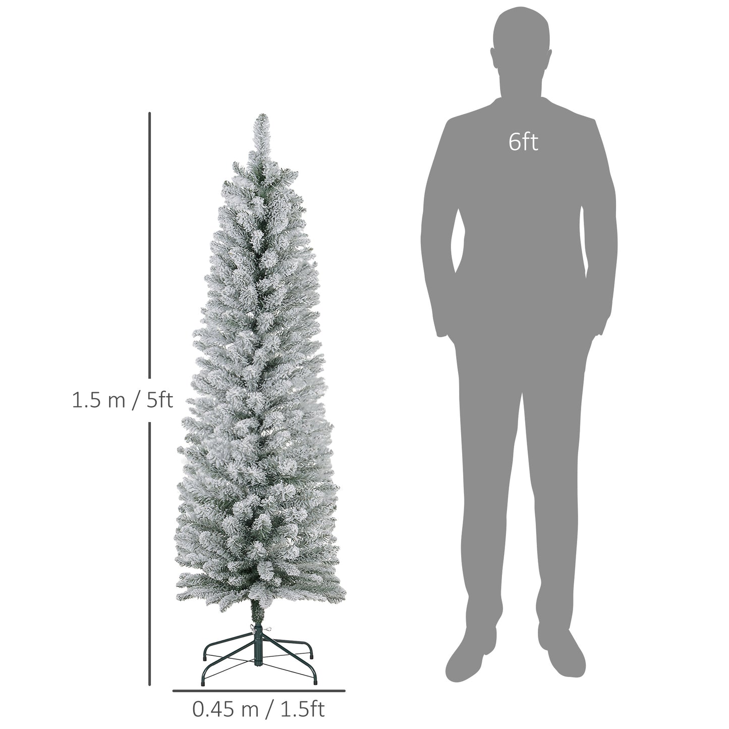 5 Foot Artificial Pencil Christmas Tree with  Snow Flocked Tips, White
