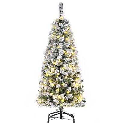 4FT Prelit Snow Flocked Christmas Tree w/ Light, Xmas Decoration Green