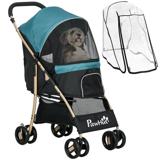 Pet Stroller for XS and S Dogs w/ Rain Cover - Dark Green