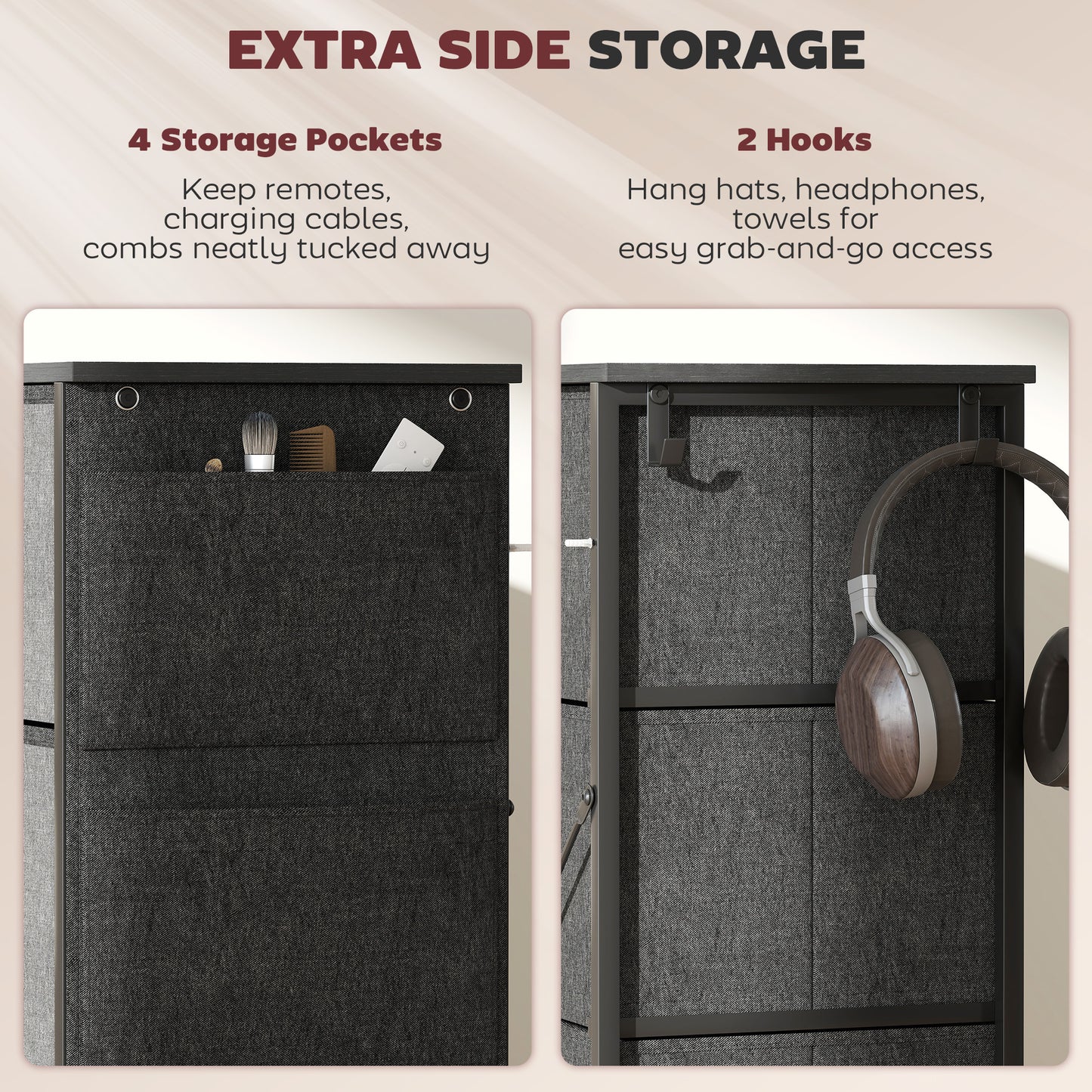 Fabric Chest of Drawers, 8 Drawer Dresser for Bedroom, Charcoal Grey