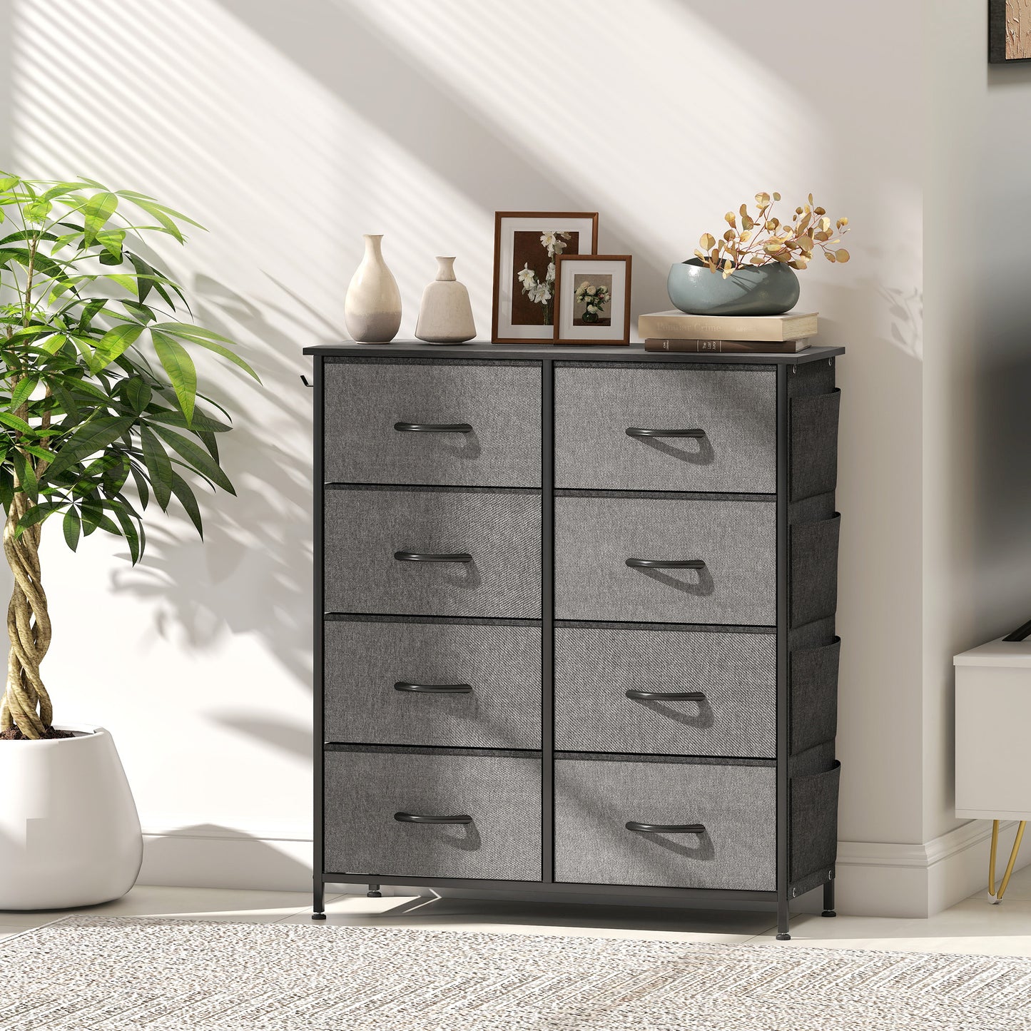 Fabric Chest of Drawers, 8 Drawer Dresser for Bedroom, Charcoal Grey