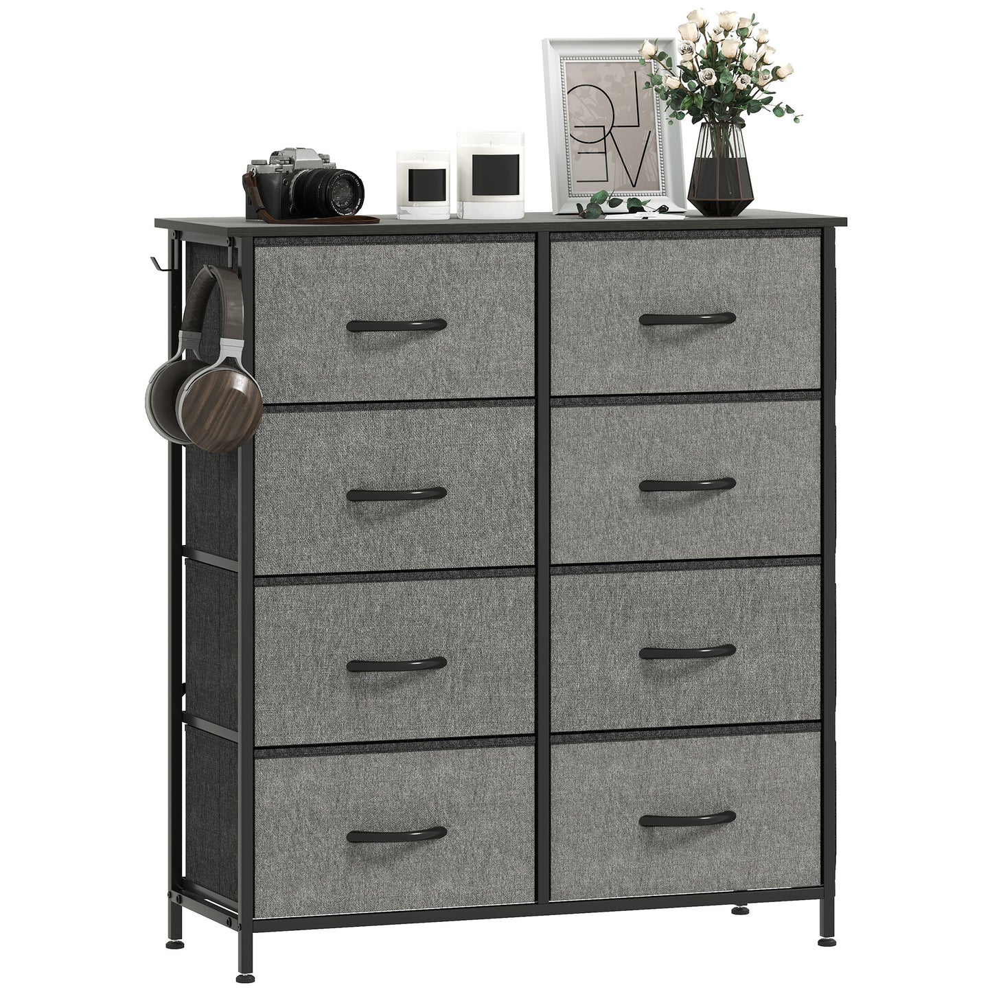 Fabric Chest of Drawers, 8 Drawer Dresser for Bedroom, Charcoal Grey