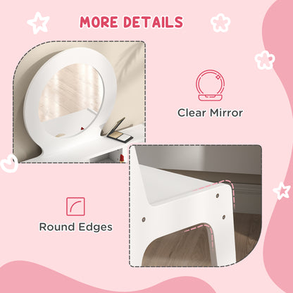 Kids Dressing Table Set w/ Stool, Mirror, Drawers - White