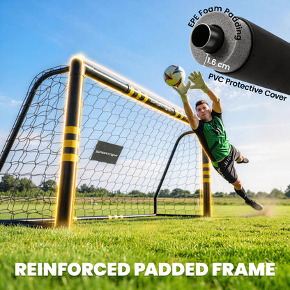 Football Goal, 6 x 4ft Portable Football Net with Thick EPE Foam Padding, PVC Tube Covers, Ground Stakes and Metal Frame, Training Equipment for Garden Indoor Outdoor Play, Easy Assembly