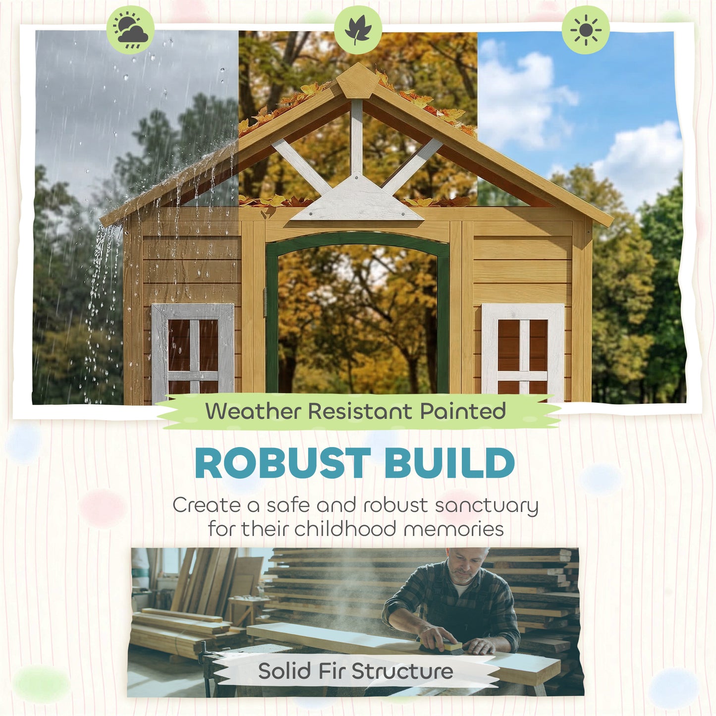 Outdoor Playhouse, Wooden Wendy House with Door, 2 Flower Boxes