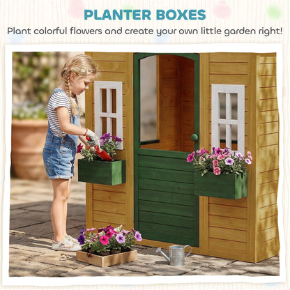 Outdoor Playhouse, Wooden Wendy House with Door, 2 Flower Boxes